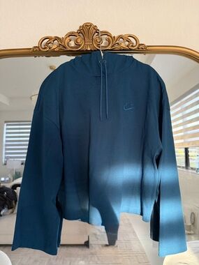 Nike Blue Cropped Hoodie with Hood and Drawstrings